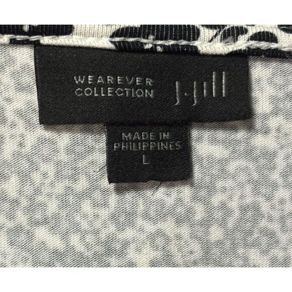 J Jill Top Wearever Size Large Black Floral Tie Back Long Sleeve Stretch Boxy - Picture 7 of 10